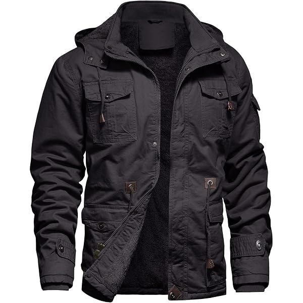 INVACHI Men's Thick Winter Jacket With Hood,Fleece Lining Cotton